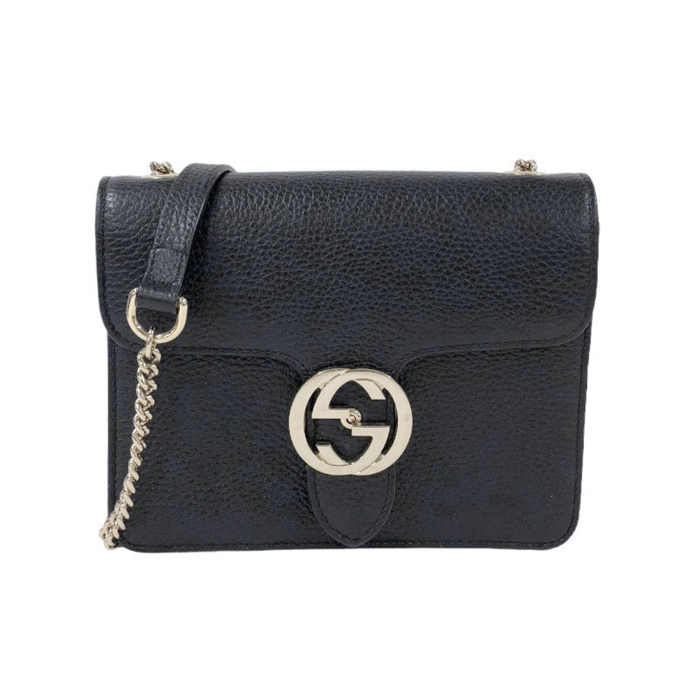 Gucci Interlocking G Chain Shoulder Bag Leather Black